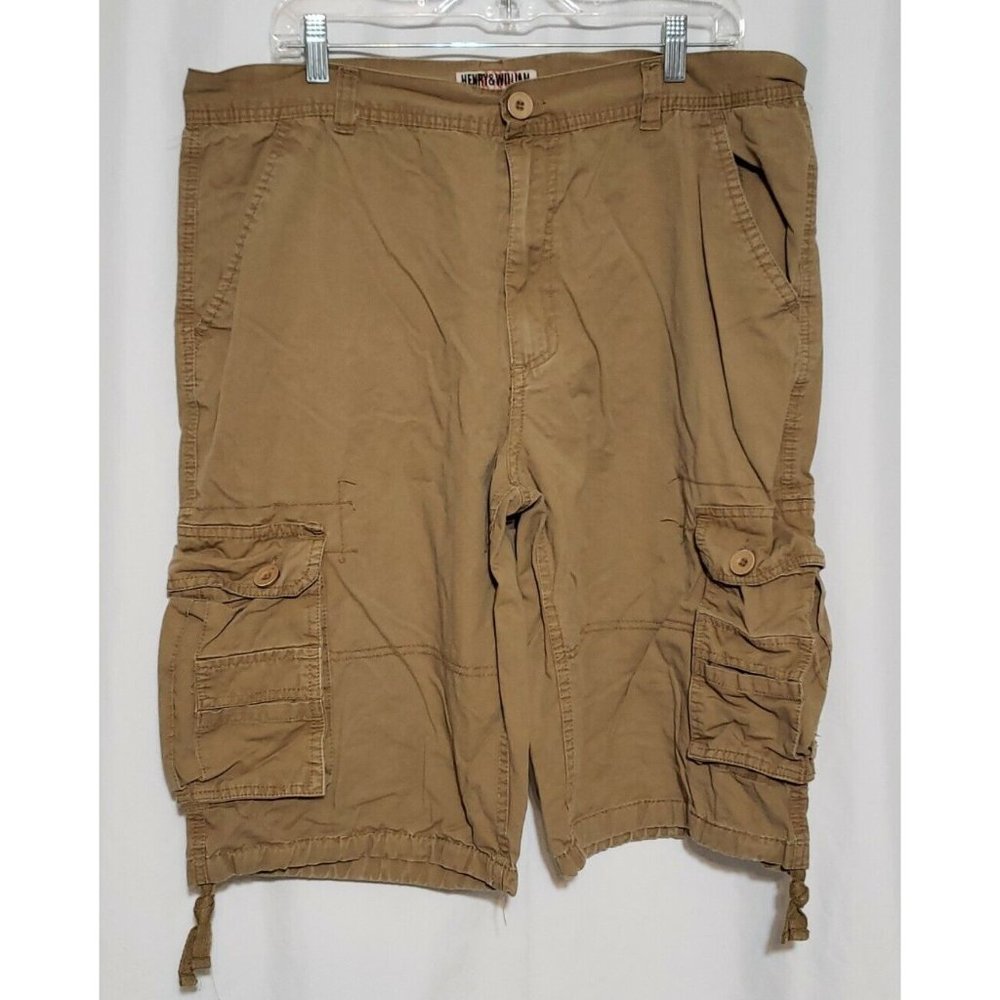 H&W Henry & William Tan Khaki Cotton Cargo Shorts Mens Size 38 H & W READ
